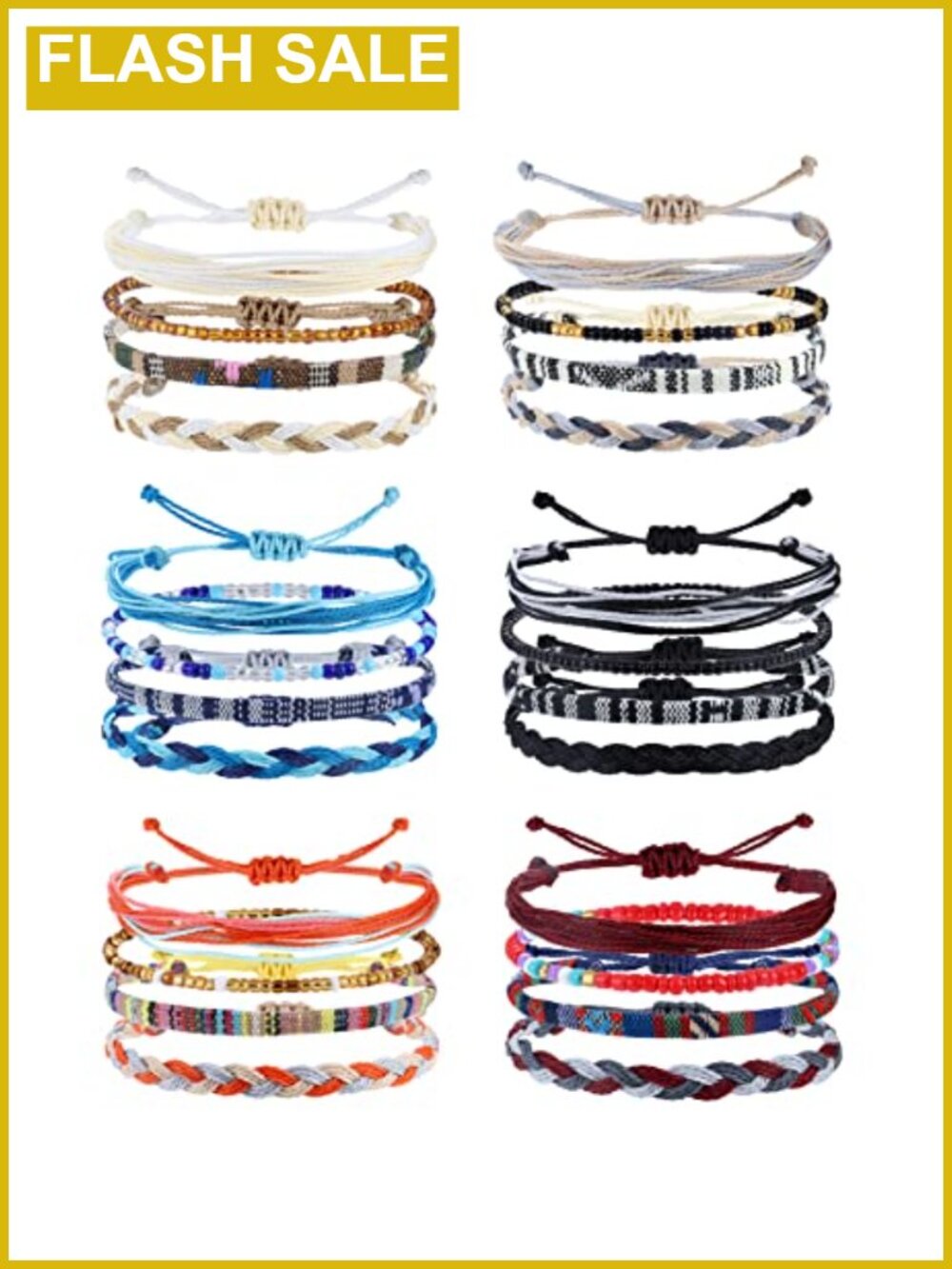 24 Pcs Boho Braided Anklets Adjustable Cotton Wax Thread Surf Beach Ankle